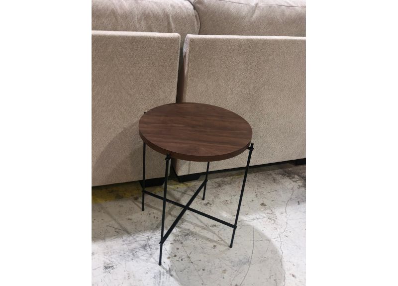 Beacon Round Side Table with Wooden Top - Dark Brown Color - Floor Stock